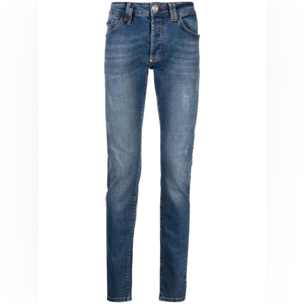 Philipp Plein Mens Super Straight Cut Jeans Royalty Blue NWT Size 30